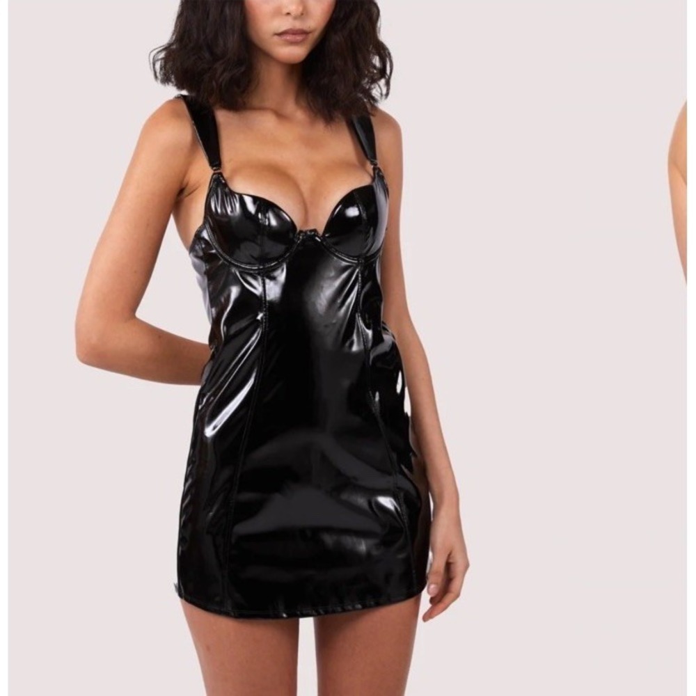 Hustler Hollywood Maxine Black PVC Wired Mini Dress Playful Promises Sz 6 US NWT